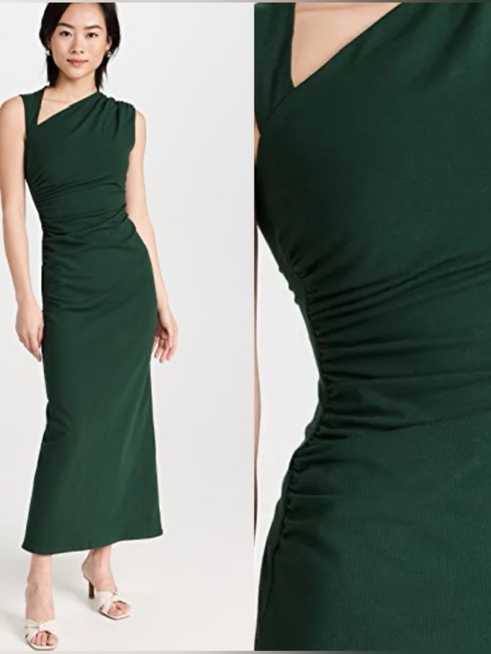 Reformation Amiah Knit Maxi Dress Black Ruched Sleeveless Forest Sz S Green NWT